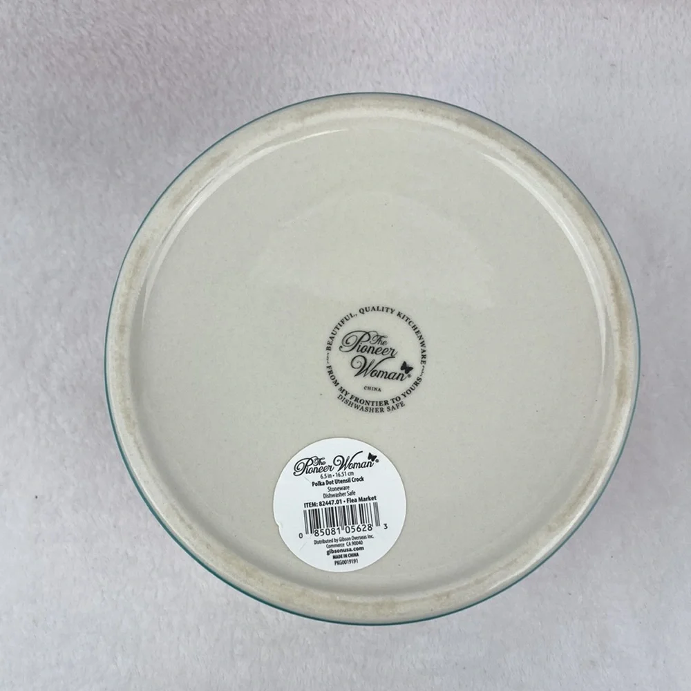 The Pioneer Woman Polka Dot Stoneware Utensil Crock 6.5”